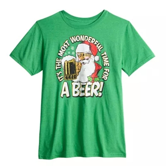 MAD Engine ✦ Holiday Tee ✦ Green “Santa Likes Beer Too” Christmas Shirt L NWT - Picture 3 of 10